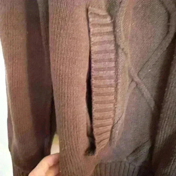 American Rag CEI Fleece Lined Cable Knit Brown Hooded Cardigan Zip Button close - Picture 4 of 15